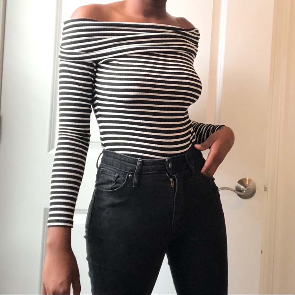 Stripped Off the Shoulder Body Suit